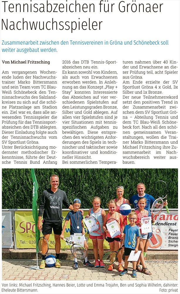 Bericht im Bernburger Wochenspiegel vom 11.09.2019