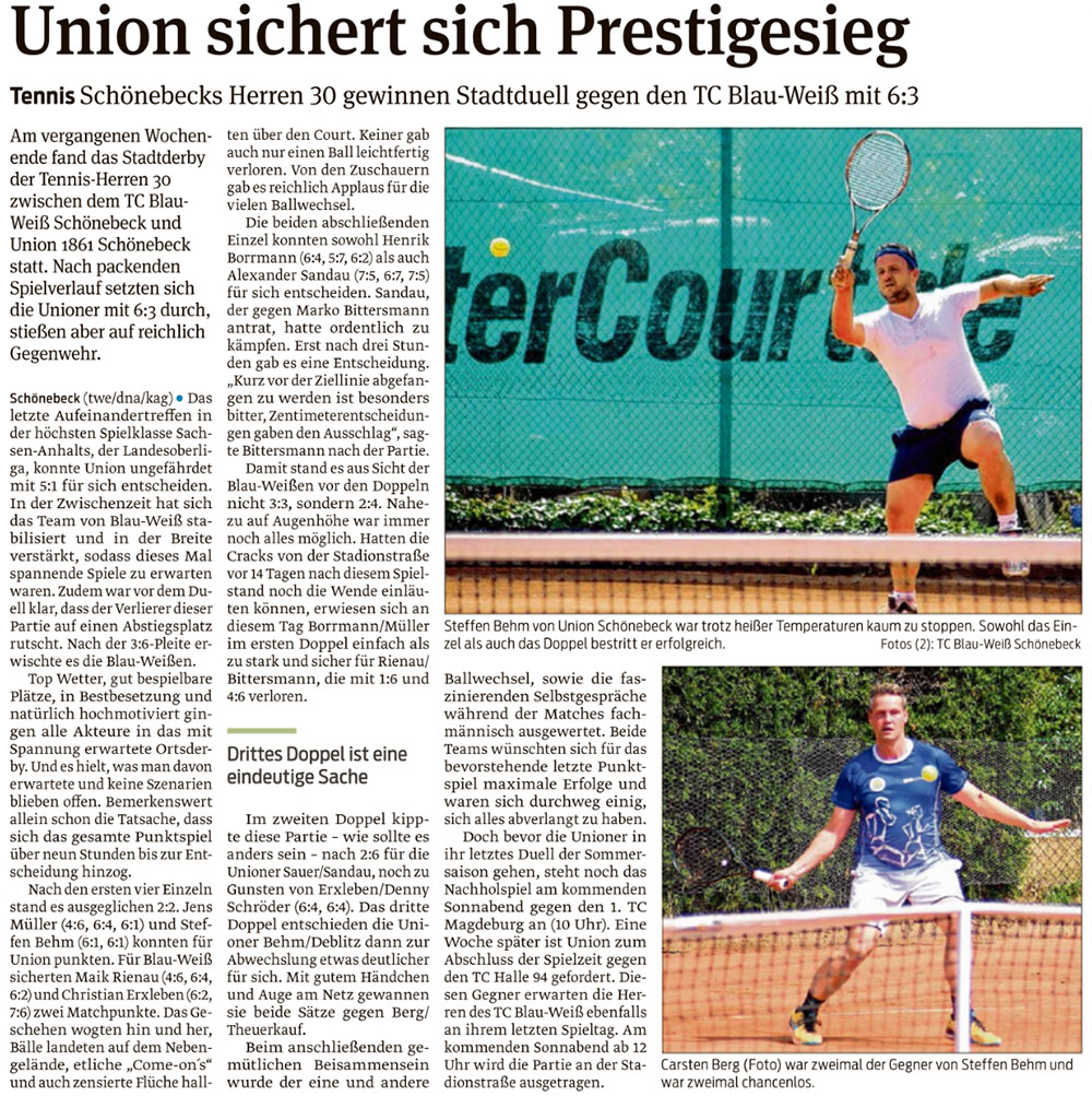 Volksstimmebericht zur Herren 30 vom 20. Juni 2019