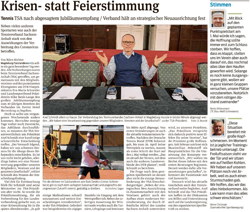 Volksstimmebericht vom 21. M�rz 2020